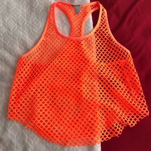 Neon orange mesh tank top